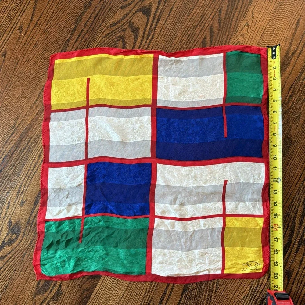 Oscar de la Renta Vintage Multicolor Geometric Silk Scarf Fall Luxury‎